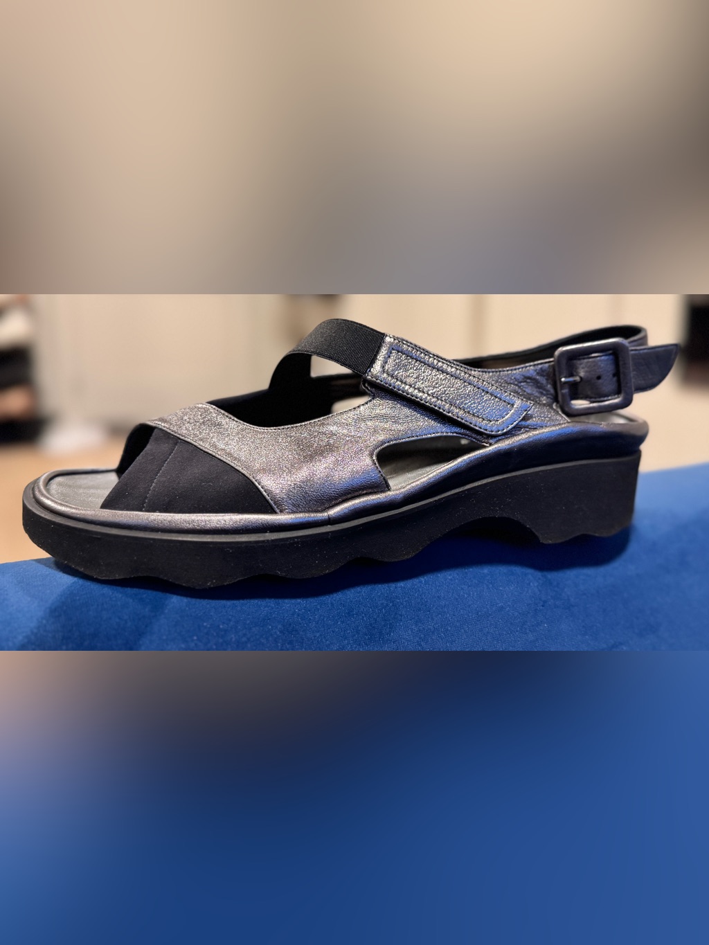 Thierry Rabotin Wilton Black Textured Nappa Leather Sandals Size 7.5